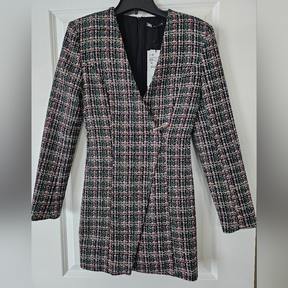Zara Black and Pink Tweed Dress - Size XD